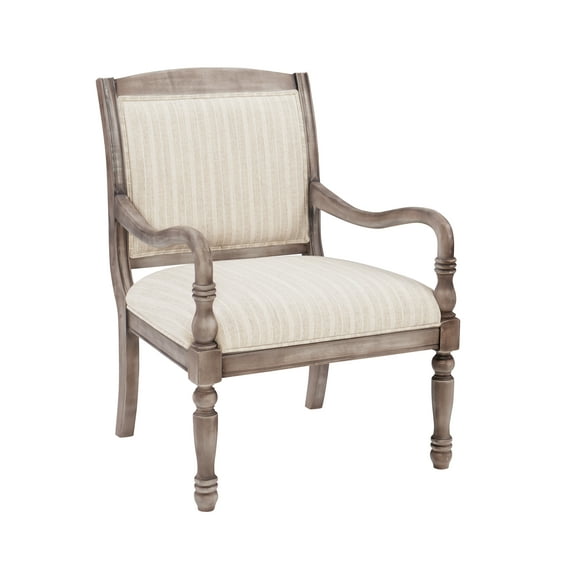 Watson Accent Lounge Chair, Graywash with Tonal Beige Linen Stripe Fabric