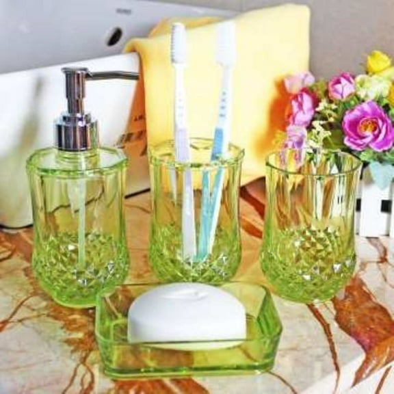 Watson Bathroom Accessories 4-Piece Coastal Diamond Cut Art Deco Acrylic Bathroom Linen & Accessory Set with Soap Dish