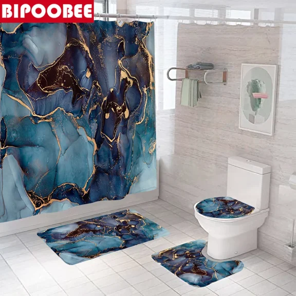 Heavenly Designs Watson Bathroom Accessories Blue Abstract Shower Curtain Accessory Set