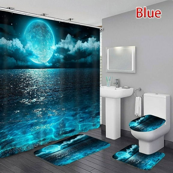 Watson Bathroom Accessories - Blue Ocean Polyester Shower Curtain Set