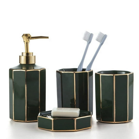 Watson Bathroom Accessories - Dark Green Ceramic Octagon Shape Bathroom Accessory Set