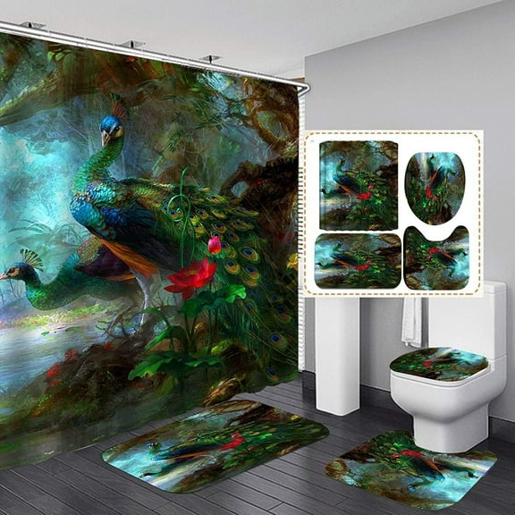Heavenly Designs Watson Bathroom Accessories - Green Peacock Polyester Shower Curtain Set - Any Age - Product Height - 80 in