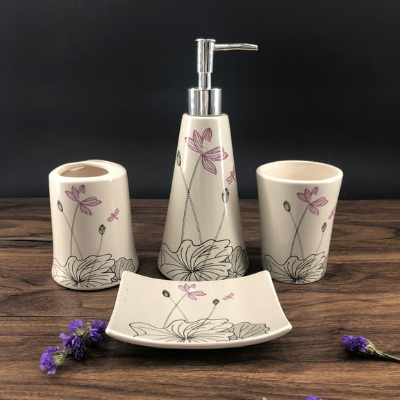 Watson Bathroom Accessories - Light Pink Ceramic Bathroom Accessory Set - Any Age Group