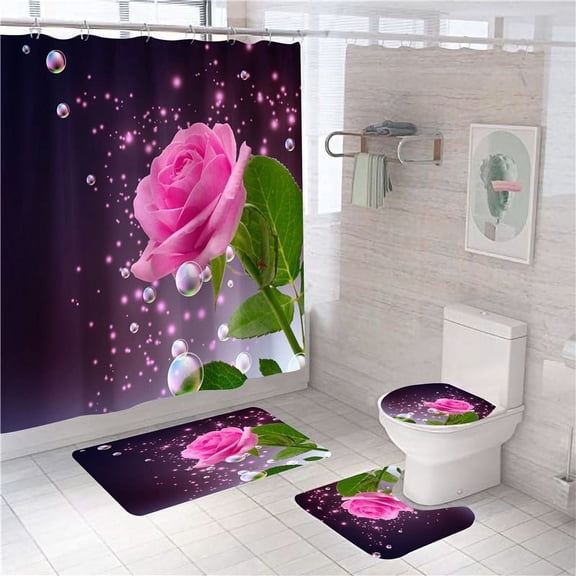 Heavenly Designs Watson Bathroom Accessories - Pink Rose Polyester Shower Curtain Set - Any Age.