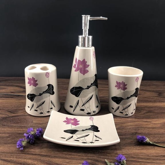 Watson Bathroom Accessories - Pink and Black Ceramic Bathroom Accessory Set