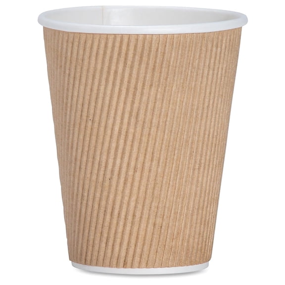 Watson Distributing 12 oz Ripple Insulated Double Wall Leak-Free Paper Cup - 500 Count Leakproof Recyclable Disposable Cups for Restaurants, Cafes, Bistros, Parties, and Events