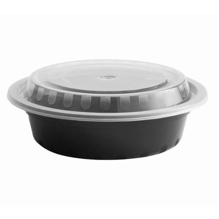 Watson Distributing 16 Oz Black Microwaveable Flat Round Bowl With Clear Lid 150/Case