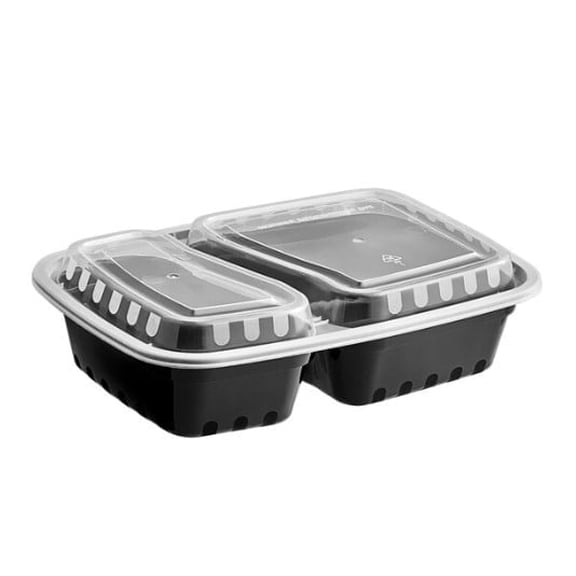 Watson Distributing 32 Oz Rectangular Microwaveable Container With Lid 2-Compartment 150/Case