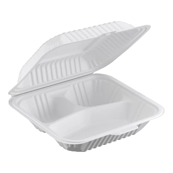 Watson Distributing 8.25" x 7.55" Clamshell Mfpp Container 3-Compartment Center Slide Lock 150/Case