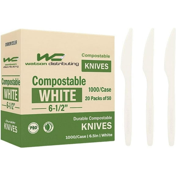 Watson Distributing Compostable Disposable Knife, 6.5 inch, 1000 Count Bulk Size Eco Friendly Durable and Heat Resistant