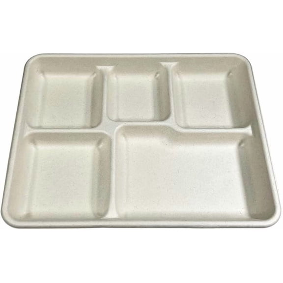 Watson Distributing Disposable Plate Bagasse Rectangular Tray 5-Compartment, 500 Count