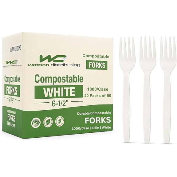 Watson Distributing Heavy Duty Disposable Fork 6.5 Inch - 1000 Count Bulk Pack | Eco-Friendly Heat Resistant Forks| Extra Strong | Ideal for Parties, Catering, Events | Alternative to Plastic Forks