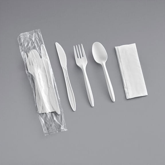 Watson Distributing Heavy Weight Cutlery Set White Fork, Knife, Spoon, Napkin 250/Case
