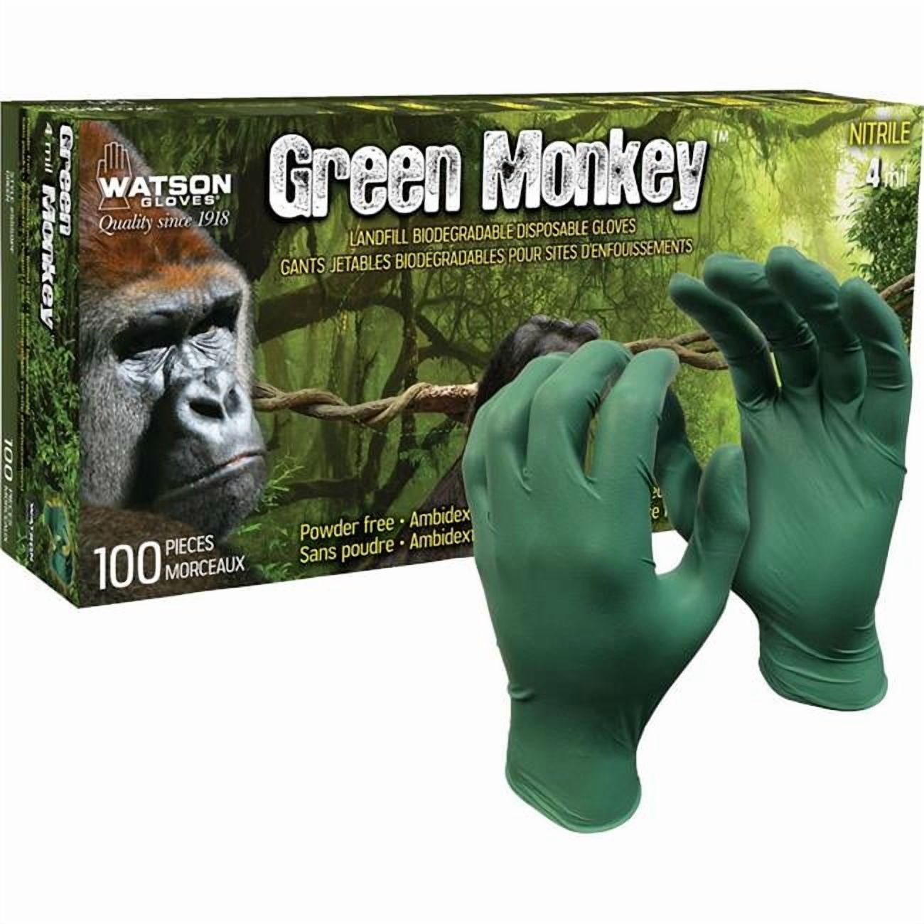 XX-Large: Watson Gloves Green Monkey Biodegradable Nitrile Disposable Gloves