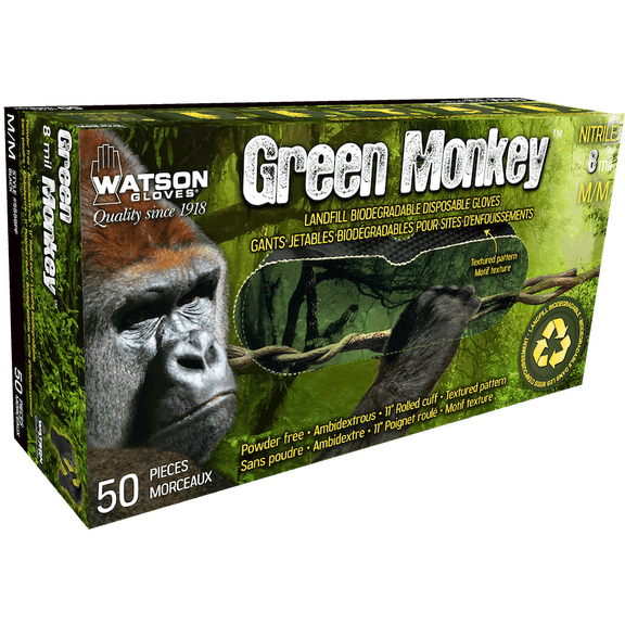 Watson Green Monkey - 8mil Full Textured Long-Cuff Nitrile Disposable Gloves