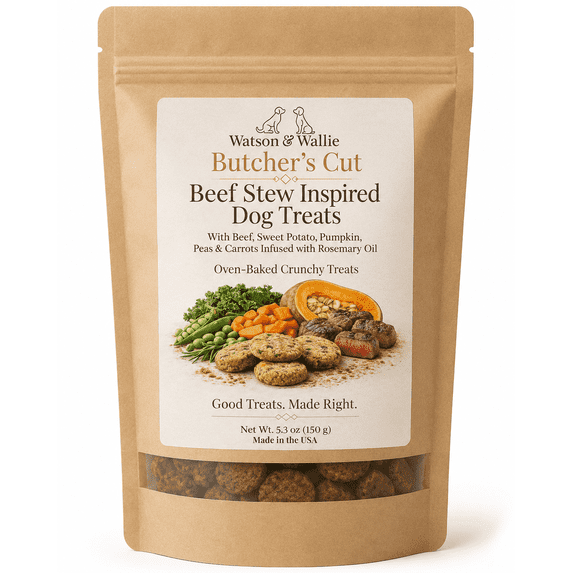 Watson & Wallie Butcher’s Cut Beef Stew Inspired Dog Treats – Small Batch Crunchy Treats Made with Simple Ingredients