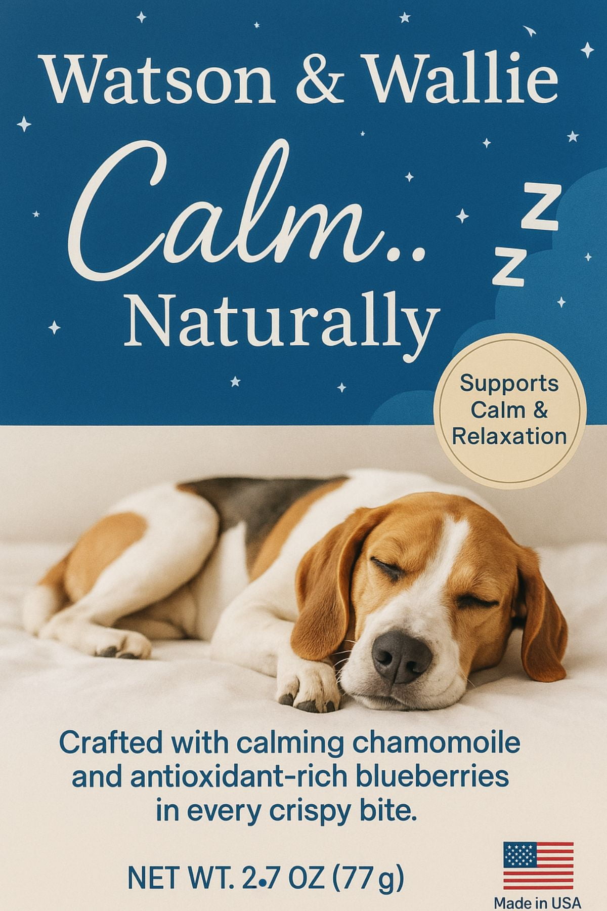 Watson & Wallie Calm Naturally Blueberry and Chamomile Crispy Treats for Dogs, 2.7 oz Bag