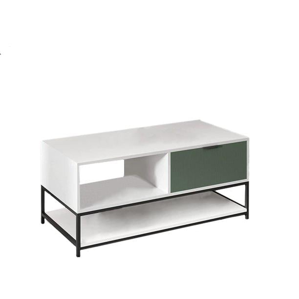 Watson White and Green Rectangular Wood Coffee Table with Storage