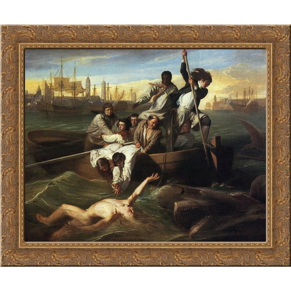 Watson and the Shark 23x20 Gold Ornate Wood Framed Canvas Art by Copley, John Singleton