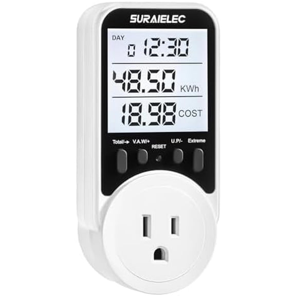 Watt Meter, Plug-in Socket Power Meter, 90V-250V Wide Range, Backlit Large Display, Auto Cost Calculator, Overload Protection, Kilowatt Wattage Voltage AMP Tester, Electricity Usage Monitor