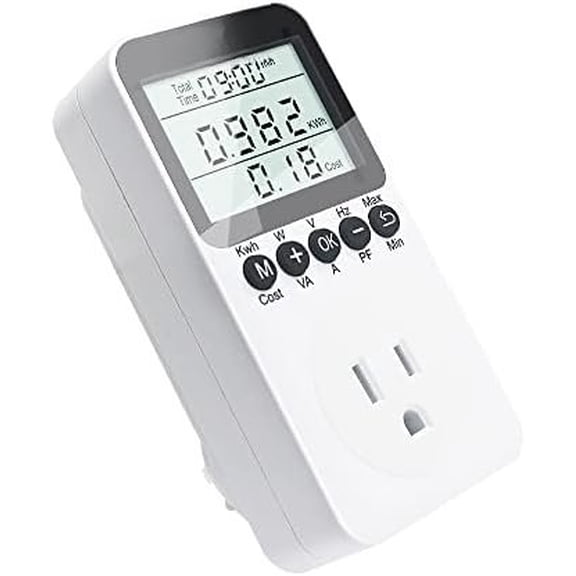 Watt Meter Plug-in Socket Power Meter, Kilowatt Wattage Tester, Electricity Usage with Overload Protection, LCD Display Energy Amps Power Consumption