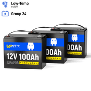 WattCycle 12V 100Ah Premium LiFePO4 Lithium Battery with Built-in 100A BMS,15000+ Deep Cycle Battery Fits Group 24,Low Temp Protection, Perfected for RV,Marine,Home Energy Storage,Vans3 Packs