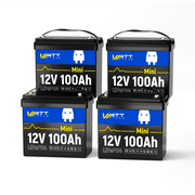 WattCycle 12V 100Ah LiFePO4 Lithium Battery Mini4 Packs, 100A BMS, Low-Temp Protection, Rechargeable15000 Deep Cycles, 1280Wh for Solar System, Golf Cart, RVs, Trolling Motor, Home Storage, Marine