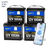 WattCycle 12V 100Ah Mini LiFePO4 Battery with Bluetooth4 Packs, BCI Group 24, 100A Smart BMS, 15000 Cycles, Supports Phone App, RV, Marine & Trolling Motor