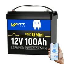 WattCycle 12V 100Ah LiFePO4 Mini Battery with Bluetooth, BCI Group 24, 100A Smart BMS, 15000 Cycles, Supports Phone App, RV, Marine & Trolling Motor