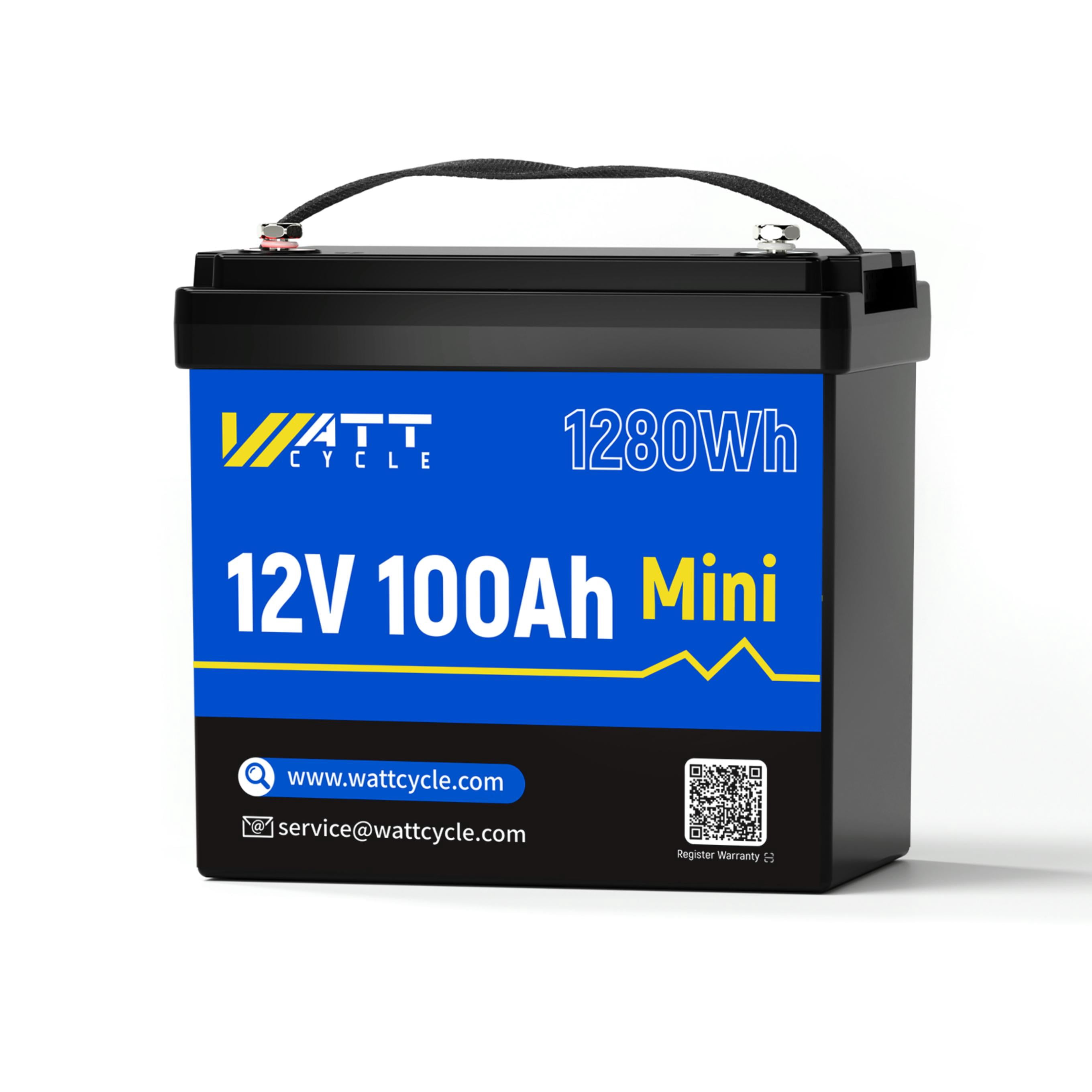 WattCycle 12V 100Ah Mini LiFePO4 Lithium Battery Mini, 100A BMS, Low-Temp Protection, Rechargeable15000 Deep Cycles, 1280Wh for Trolling Motor, Home Storage, Solar System, Golf Cart, RVs, Marine