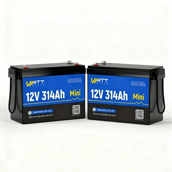 WattCycle 12V 300Ah(314Ah) Mini LiFePO4 Lithium Battery(2 Packs), Built in 200A BMS & 4.01kWh Energy, 4000+ Deep Cycles, for RV, Marine, Camping, Solar Off-Grid