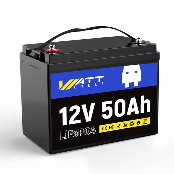 WattCycle 12V 50Ah LiFePO4 Lithium Battery with Built-in 50A BMS,Max. 640Wh Energy Deep Cycle Battery,Ideal for Trolling Motor, RV, Wheelchair, Camper, Off Grid