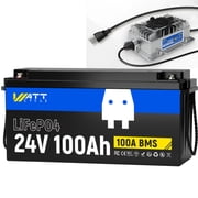 WattCycle 24V 100Ah LiFePO4 Battery with 24V 15A Lithium Battery Charger, 100A BMS, Deep Cycle Marine Trolling Motor Battery, A+ Cells, Low-Temp Protection