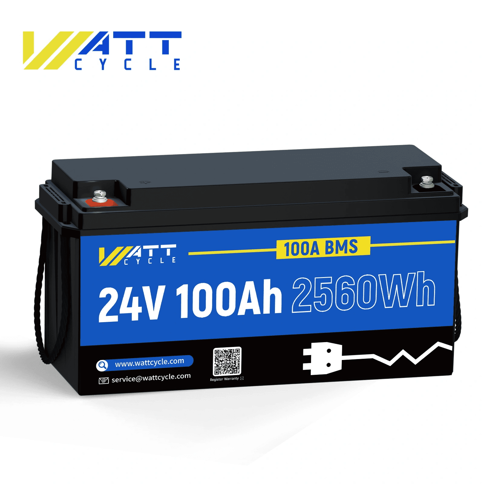 WattCycle 24V 100Ah LiFePO4 Battery with Low-Temp Protection for 30-70 lb Trolling Motor