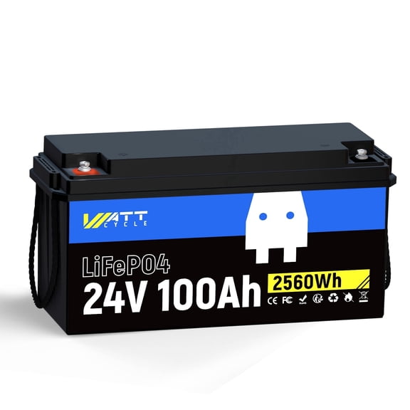WattCycle 24V 100Ah LiFePO4 Lithium Battery, Built-in 100A BMS, Max. 2560Wh Energy Deep Cycle Battery,Up to 15000+ Deep Cycles, Perfect for Solar Home System, RV, Camper, Off-Grid