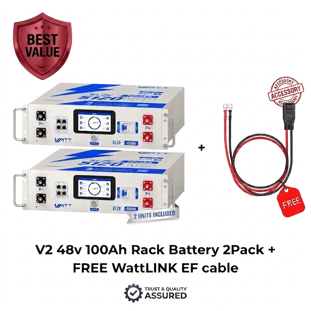 Server Rack 48 WattCycle 48V 100Ah LiFePO4 Server Rack Battery with EcoFlow Adapter V2 ...
