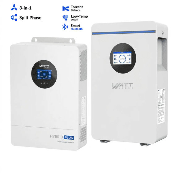 WattCycle 48V 12kW Split Phase Inverter & 100Ah LiFePO4 Battery Bundle,All-in-one Solar Generator System for Whole Home Battery Backup,Off Grid