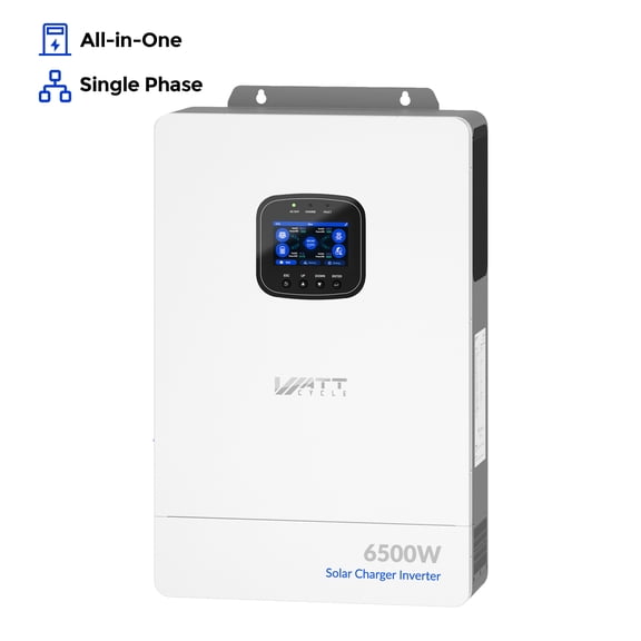 WattCycle 48V 6500W All-in-One Solar Inverter,9000W Dual MPPT Support Solar Charge Hybrid Inverter Built-in Smart Auto-Generator Control,Perfected for Unmanned Sites,Off-Grid Systems,Home Storage,RVs