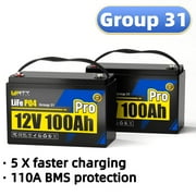 WattCycle 12V 100Ah Group 31 LiFePO4 Lithium Battery w/ PRO 110A BMS&Low-Temp Protection for Solar Storage/Trolling Motor/Marine/RV/Camping/Off-Grid/Home Backup Power, 15000+Deep Cycles2 Pack, 24V