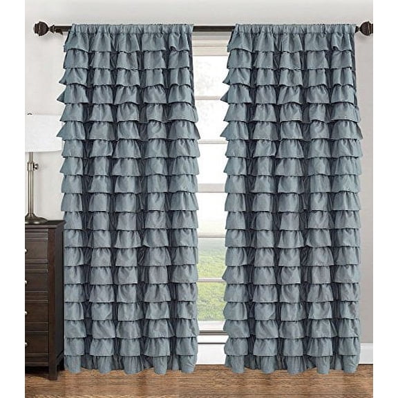Watterfall Ruffled Fabric Window Curtain silver