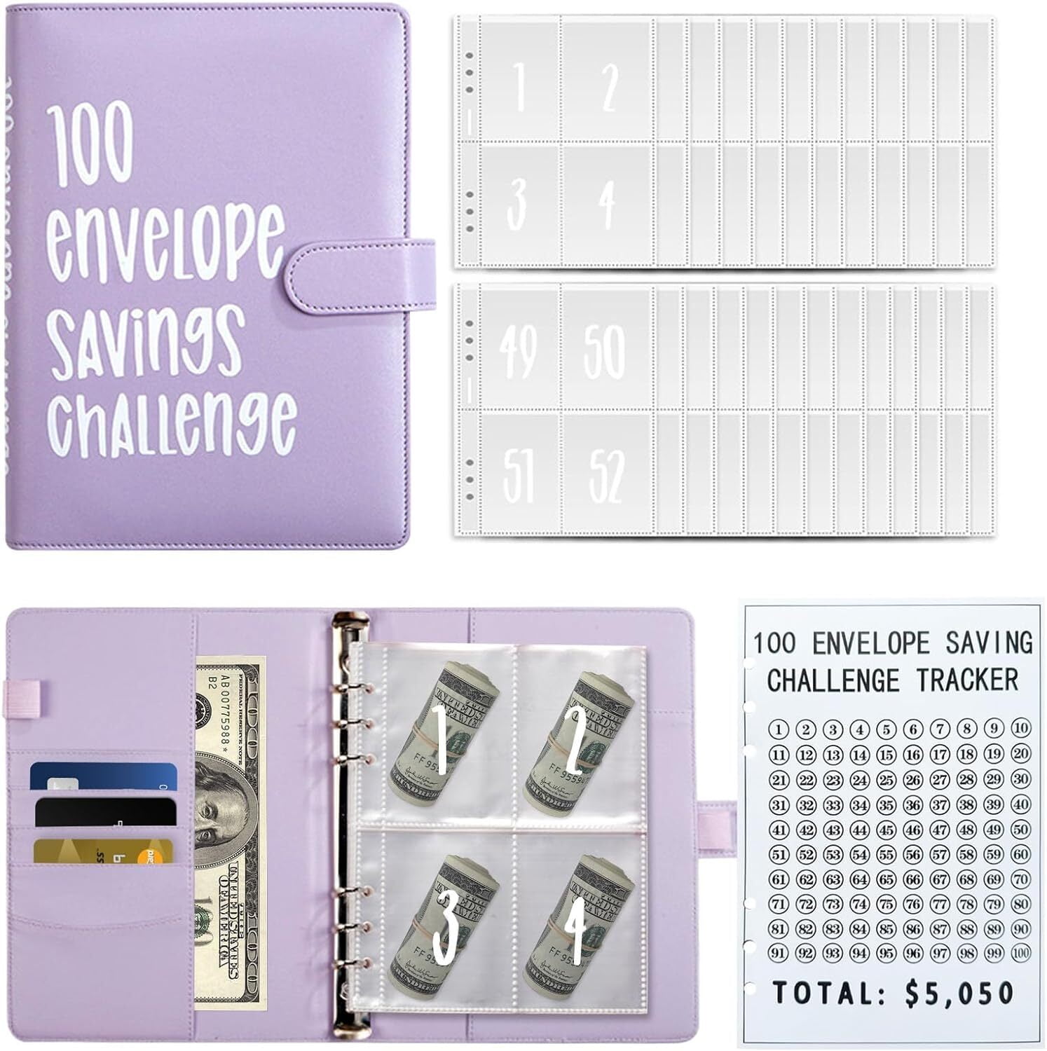 Wattne 100 Envelopes Money Saving Challenge, Savings Challenges Book
