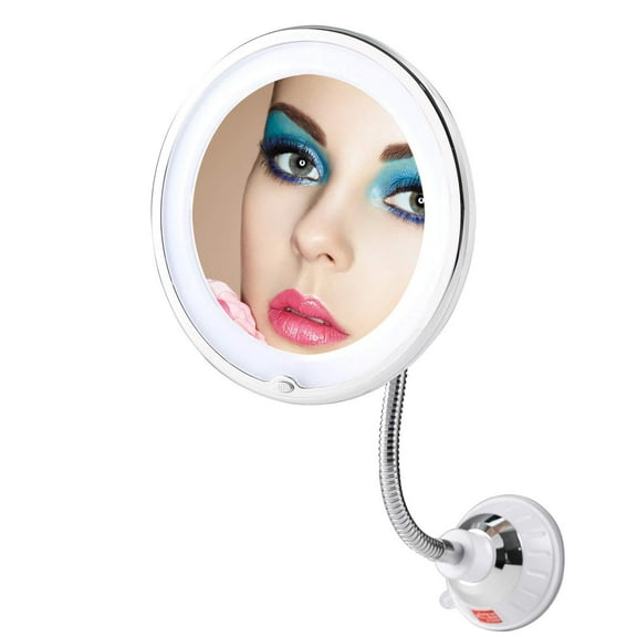 Wattne 10X Magnifying Suction Makeup Mirror, Dimmable LED Lighted Power Locking Suction Cup with Day Light and 360 Degree Swivel, Portable Vanity Mirror for Home Bathroom