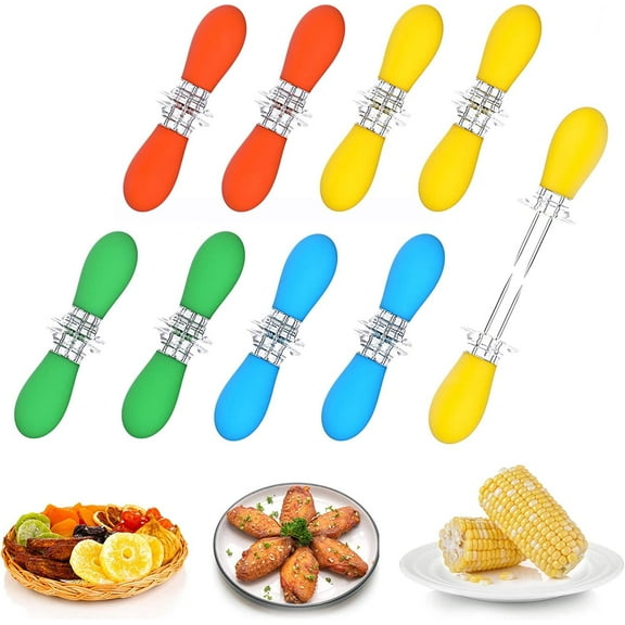 Wattne 16Pcs/8 Pairs Corn On The Cob, Stainless Steel Corn Holders Sweetcorn Double Fork Corn Skewers, Interlocking Design Cooking Forks for BBQ Parties Camping