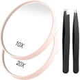 thumbnail image 1 of Wattne 20X Magnifying Mirror, 10X Small Magnifying Mirror with Suction Cup and Tweezers, As a Travel Mganifying Mirror, Compact Mirror Set for Plucking Eyebrows 3.5 Inches (Pink), 1 of 6