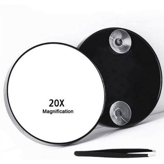 Wattne 20X Magnifying Mirror with 2 Suction Cups, 3.5 inches Magnified Makeup Mirror and Slant Tweezers,Black