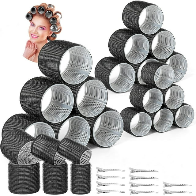 Wattne 28PCS Self Grip Curlers 3 Sizes - Black 2.5in, 1.7in, 1.4in Rollers with Duckbill Clips for Long, Medium, Short, Thick, Fine Hair Volume and Bangs