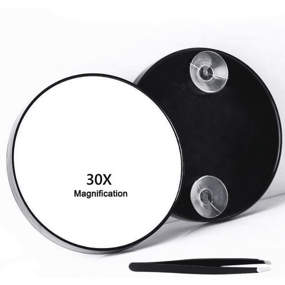 Wattne 30X Magnifying Mirror, Small Magnifying Mirror with Suction Cup and Tweezers, As a Travel Mganifying Mirror, Compact Mirror Set for Plucking Eyebrows 3.5 Inches