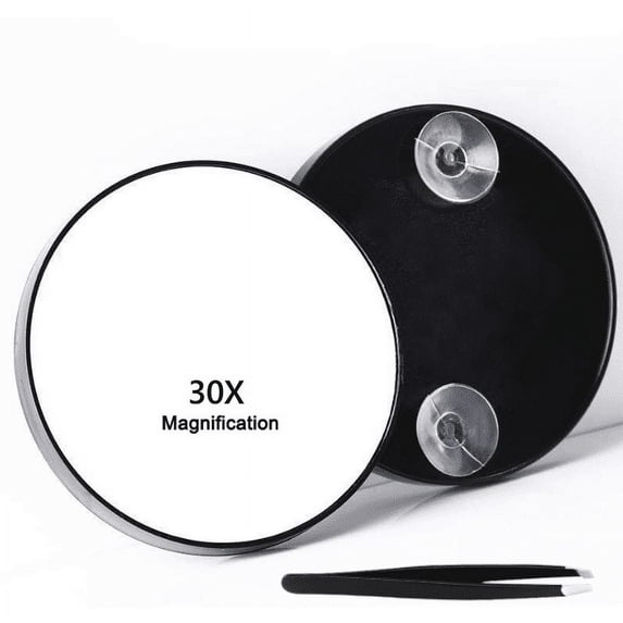 Wattne 30X Magnifying Mirror, Small Magnifying Mirror with Suction Cup and Tweezers, As a Travel Mganifying Mirror, Compact Mirror Set for Plucking Eyebrows 3.5 Inches