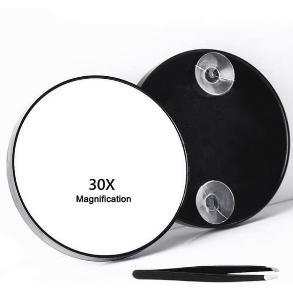 Wattne 30X Magnifying Mirror, Small Magnifying Mirror with Suction Cup and Tweezers, As a Travel Mganifying Mirror, Compact Mirror Set for Plucking Eyebrows 3.5 Inches