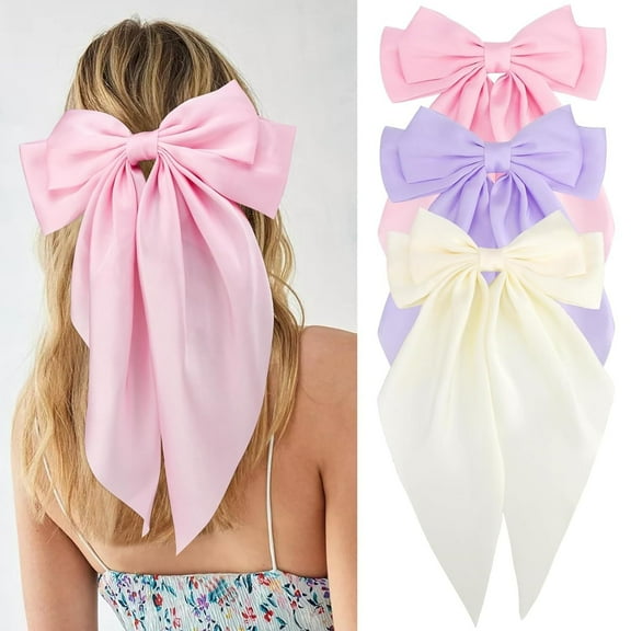 Wattne Adult Hair Bows Hair Barrettes, Purple White Pink, 3 ct